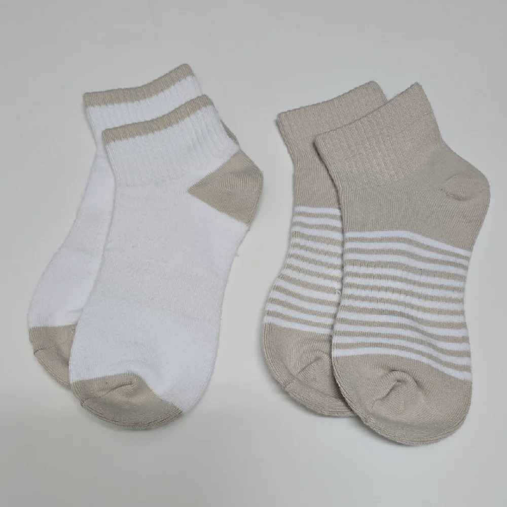White and Tan Ankle Socks - Size 5-10